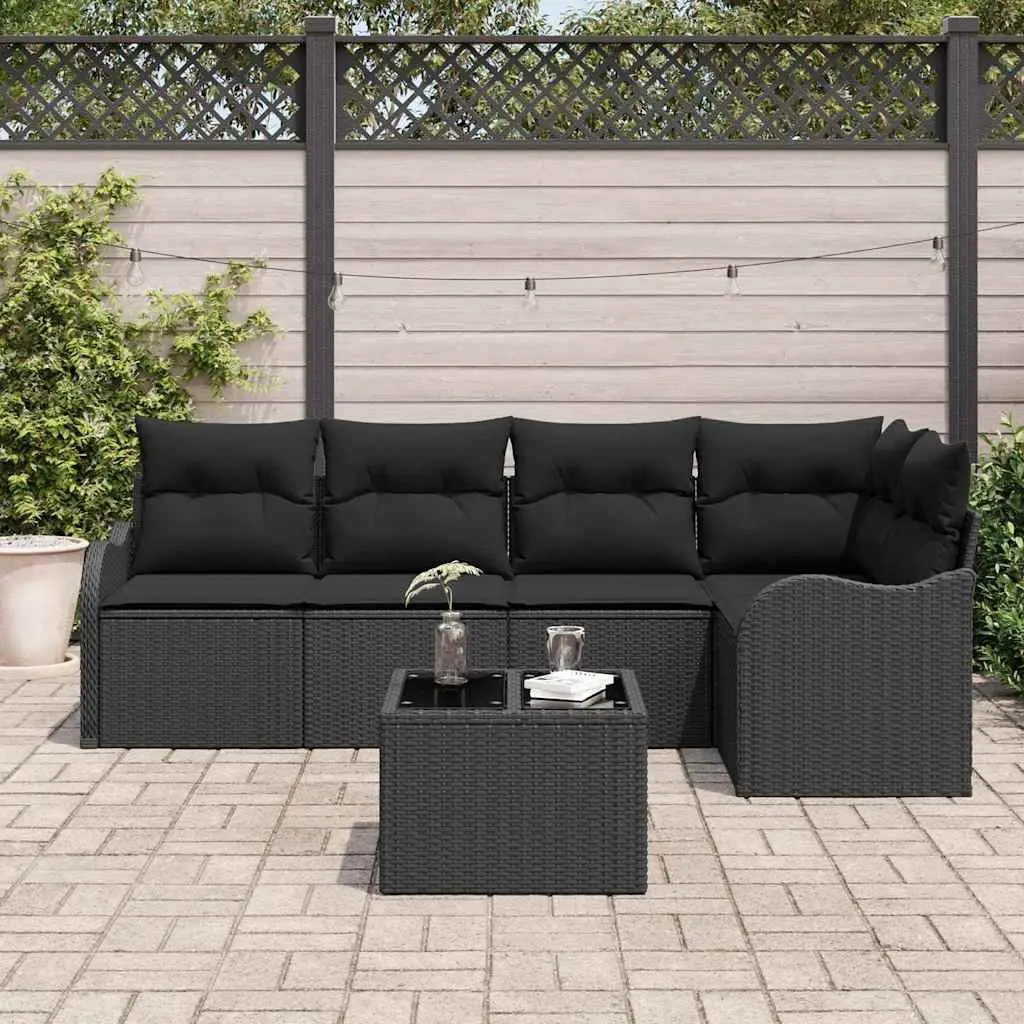 Outdoor Garden Sofa Set Modular Black Poly Rattan Cushioned for Patio