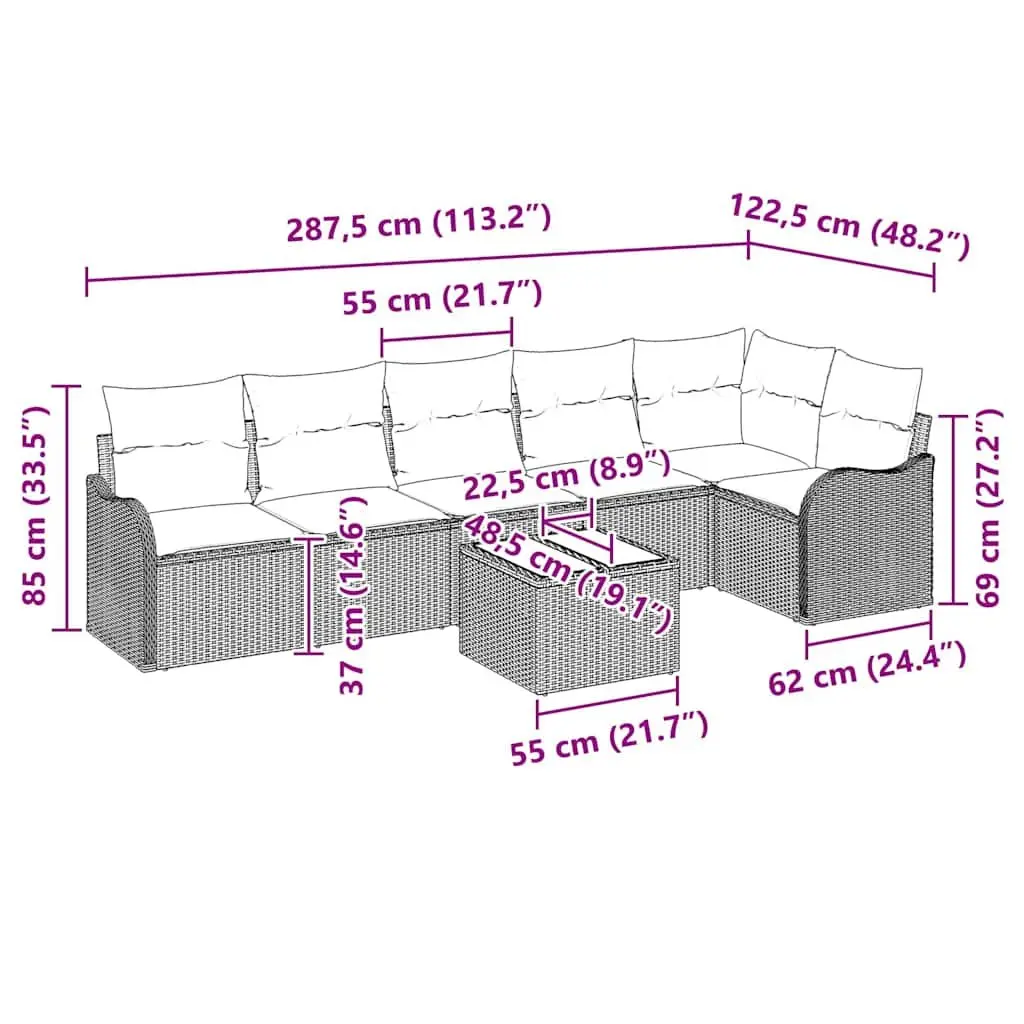 Outdoor Garden Sofa Set 7 Piece Modular Patio Furniture Black