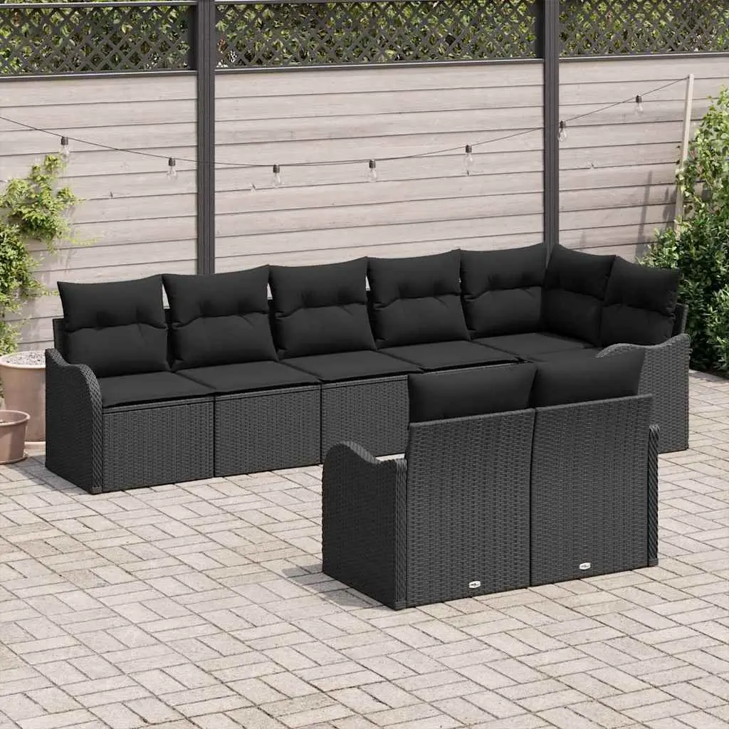 Outdoor Garden Sofa Set 8 Piece Black Poly Rattan Modular Lounge Furniture