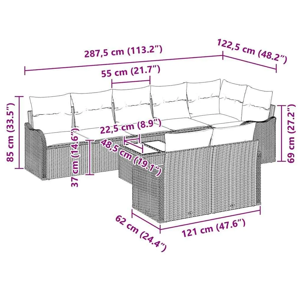 Outdoor Garden Sofa Set Modular 9 Pieces Black Poly Rattan Patio Furniture
