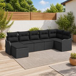 7-Piece Outdoor Sofa Set - Poly Rattan and Steel Specs