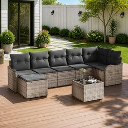 8-Piece Grey Outdoor Sofa Set: Modular and UV-Resistant