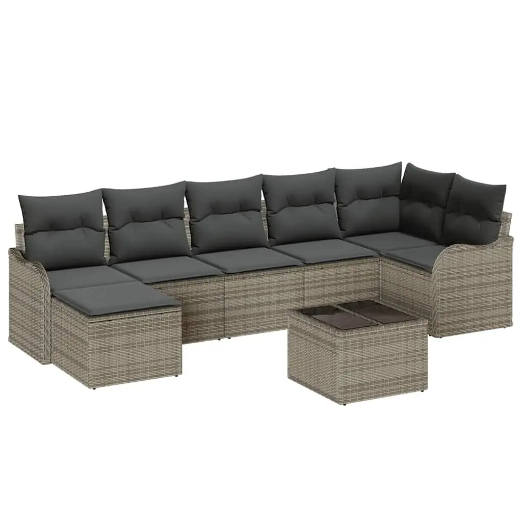 Garden Sofa Set 8 Pieces Grey Outdoor Furniture Poly Rattan Sectional Patio
