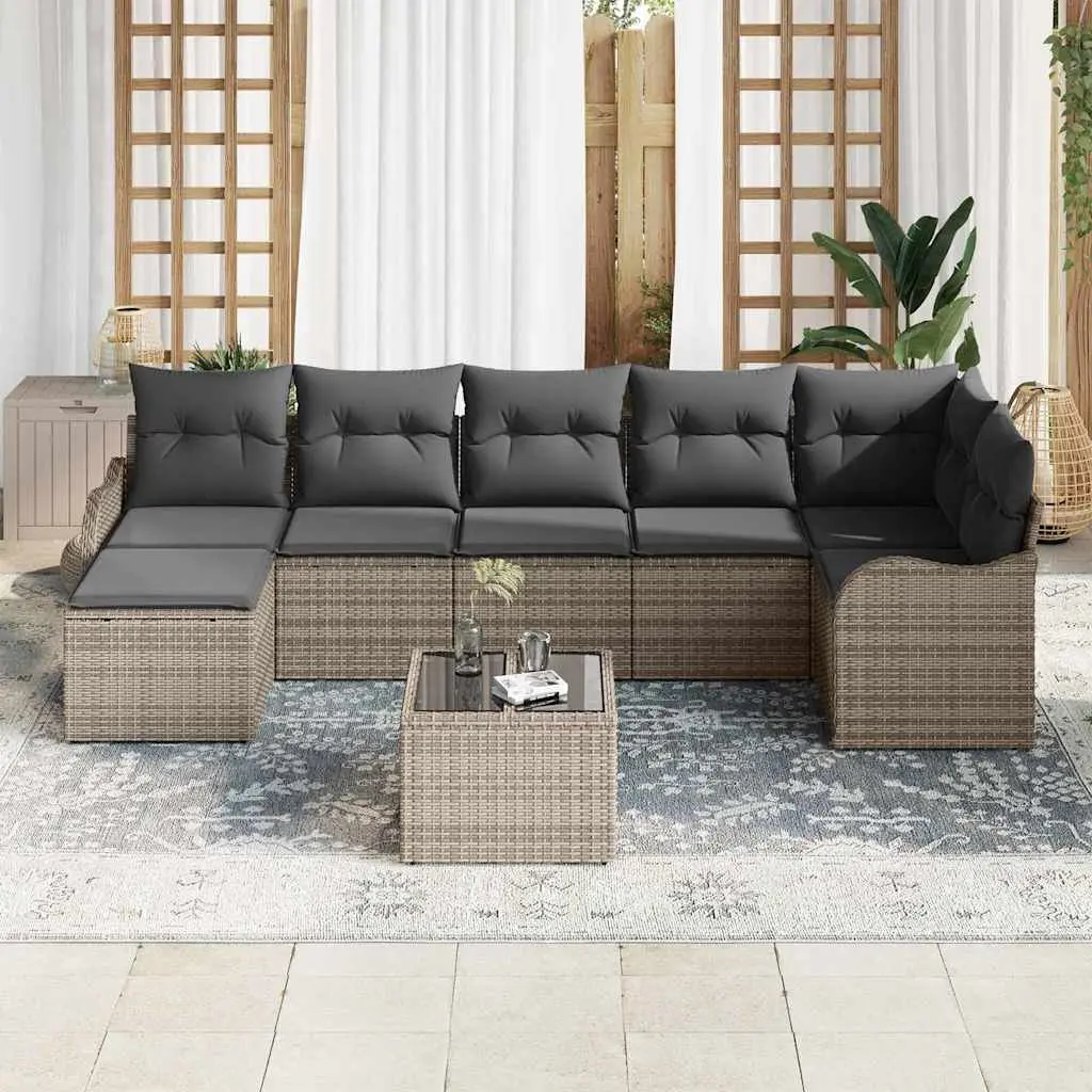 Garden Sofa Set 8 Pieces Grey Outdoor Furniture Poly Rattan Sectional Patio