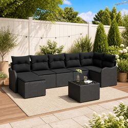Garden Sofa Set Black Poly Rattan Outdoor Furniture Modular Patio Lounge Terrace