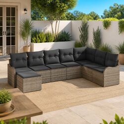 8-Piece Grey Poly Rattan Garden Sofa Set Specifications