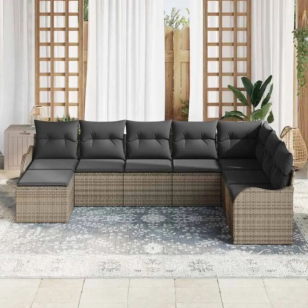 Outdoor Garden Sofa Set 8 Piece Grey Poly Rattan Patio Furniture with Cushions