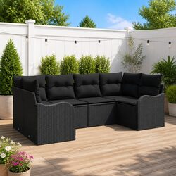 Garden Sofa Set 6 Piece Outdoor Patio Furniture Modular Lounge Black Rattan