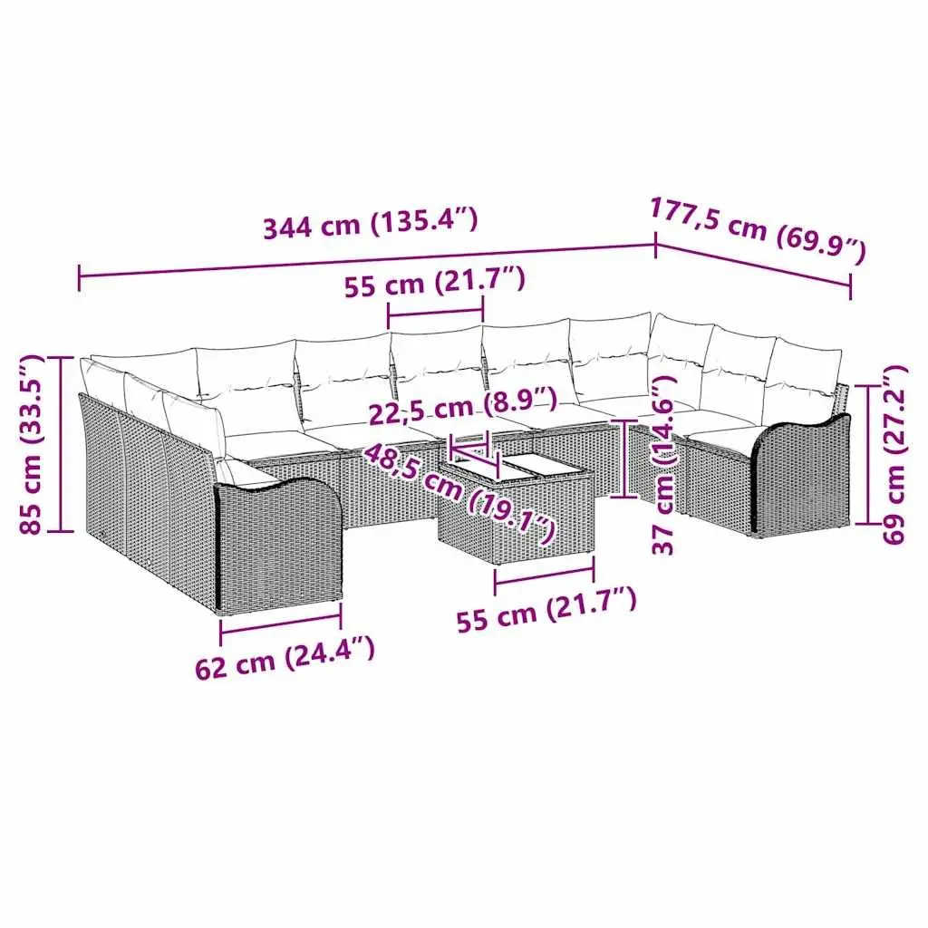 Garden Sofa Set Outdoor Living Modular Black Poly Rattan Patio Lounge Seating