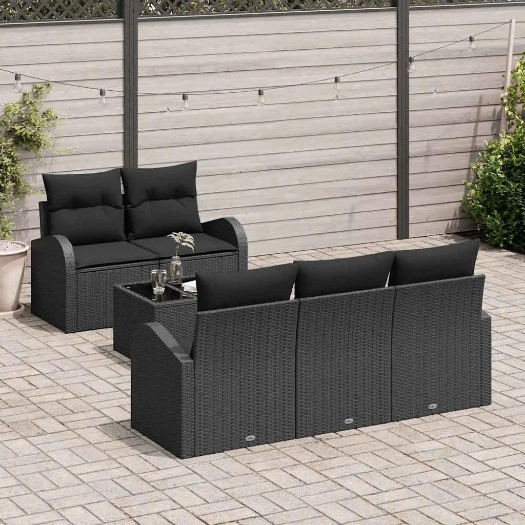 Outdoor Garden Sofa Set Black Poly Rattan Sectional with Glass Table Patio