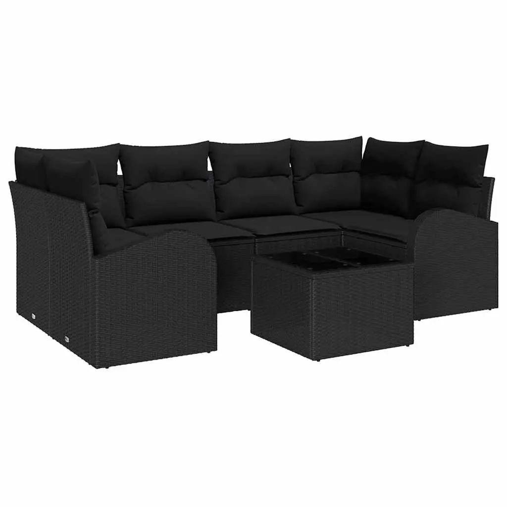 Outdoor Garden Sofa Set Black Modular Poly Rattan Patio Seating with Glass Table