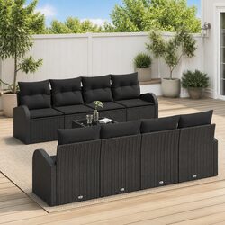 Outdoor Garden Sofa Set Black Poly Rattan Modular Patio Furniture with Coffee
