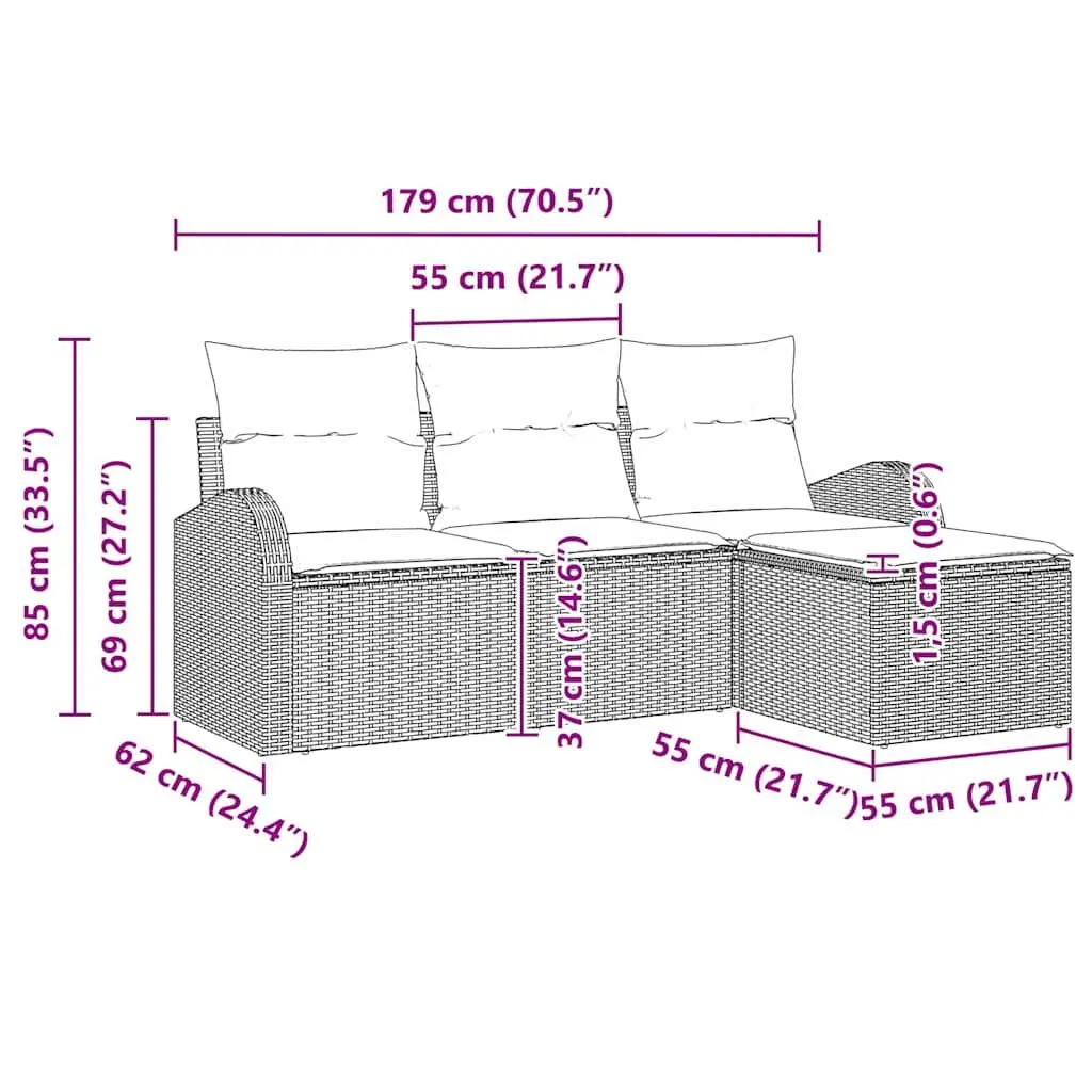 Garden Sofa Set Outdoor Furniture Black Poly Rattan Modular Lounge 4 Piece