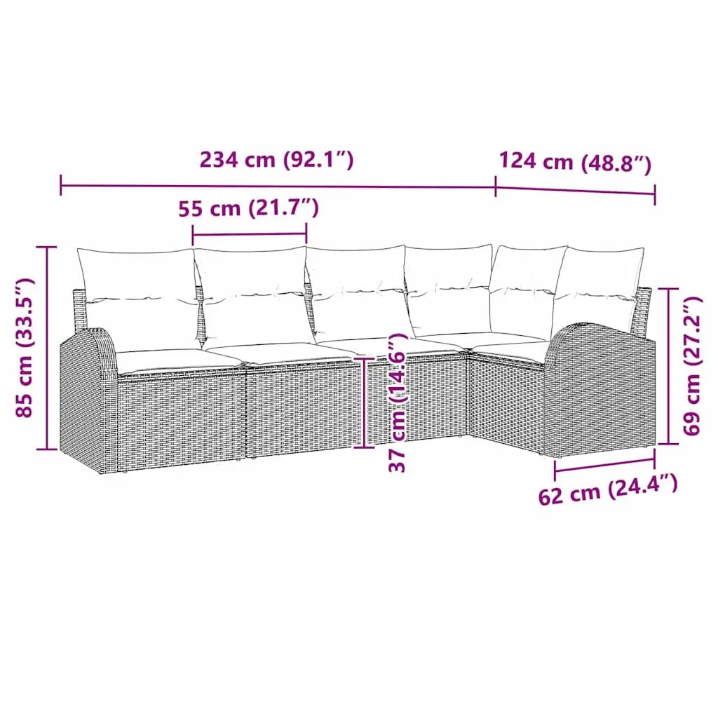 Outdoor Sofa Set Modular Garden Furniture Black Poly Rattan