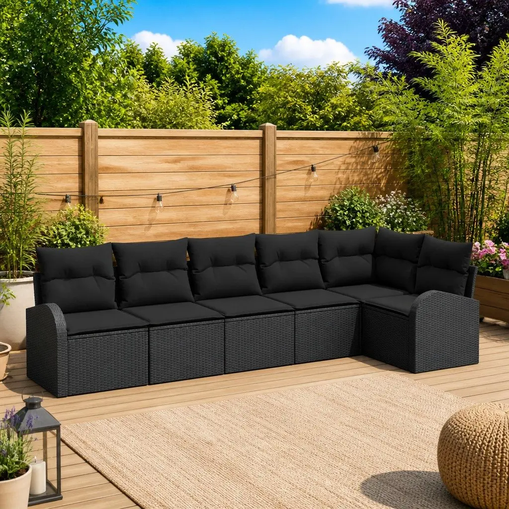 Black 6-Piece Garden Sofa Set