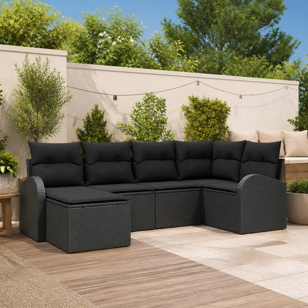 Garden Sofa Set Modular Outdoor Furniture 6 Piece Black Poly Rattan Patio