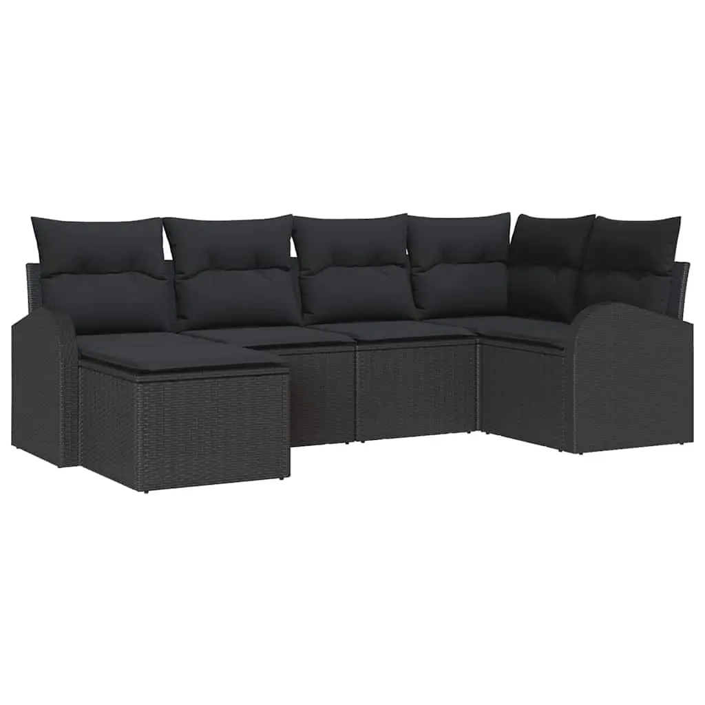 Garden Sofa Set Modular Outdoor Furniture 6 Piece Black Poly Rattan Patio