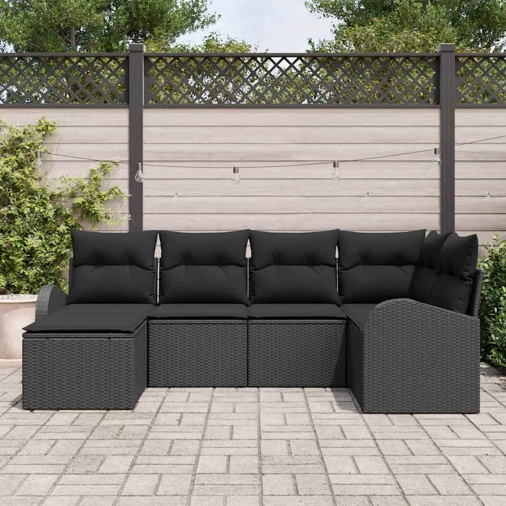 Garden Sofa Set Modular Outdoor Furniture 6 Piece Black Poly Rattan Patio