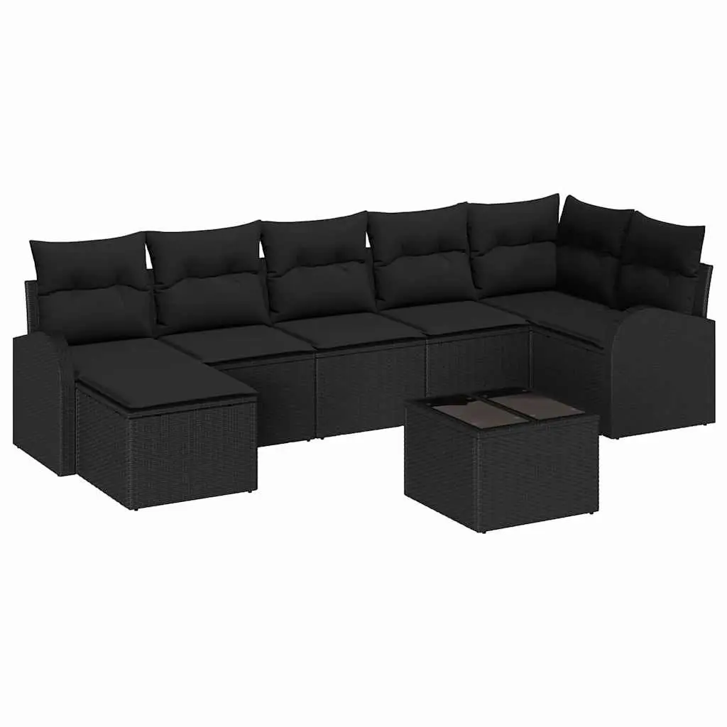Modular Outdoor Garden Sofa Set 8 Pieces for Patio and Garden Black Poly Rattan