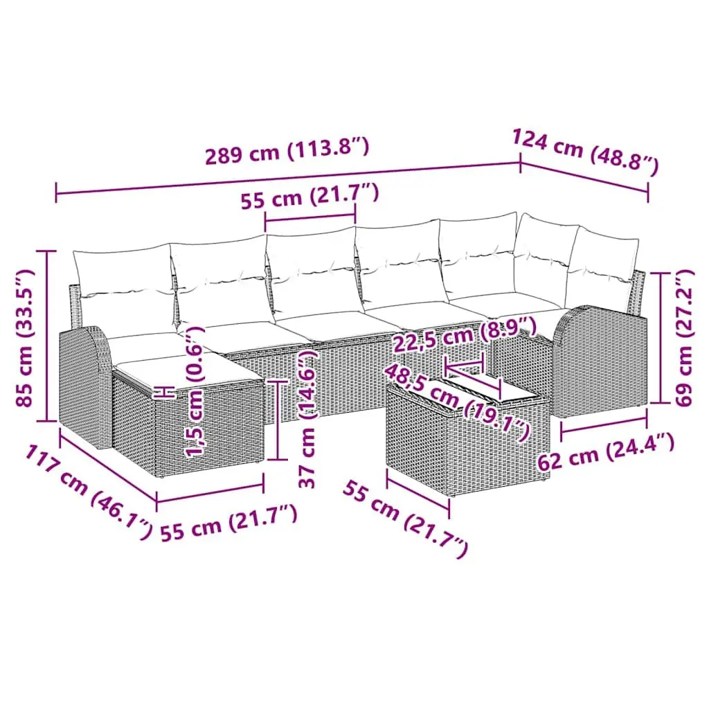 Modular Outdoor Garden Sofa Set 8 Pieces for Patio and Garden Black Poly Rattan
