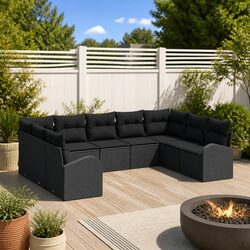 Modular Black Outdoor Sofa Set with Cushions and Pillows