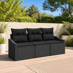 Specifications of 3-Piece Black Poly Rattan Sofa Set