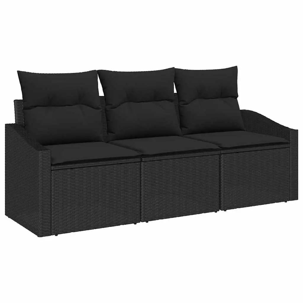3-Piece Black Poly Rattan Sofa Set