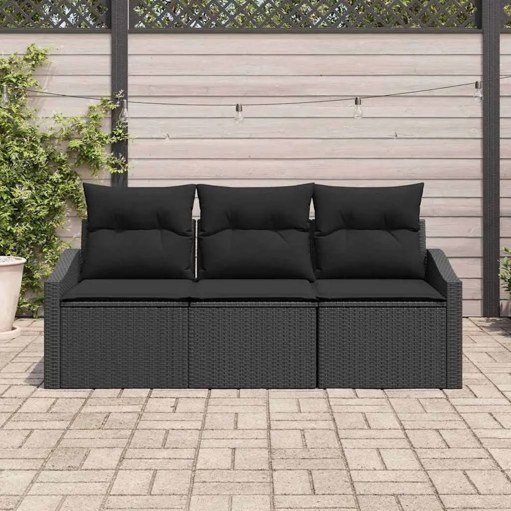 3-Piece Black Poly Rattan Sofa Set