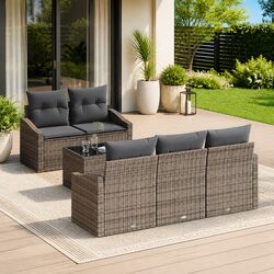6-Piece Outdoor Sofa Set: Grey Poly Rattan and Steel
