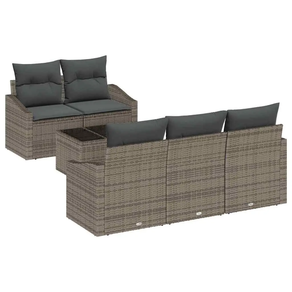 Outdoor Sofa Set 6 Pieces Grey Poly Rattan Garden Furniture Modular Seating
