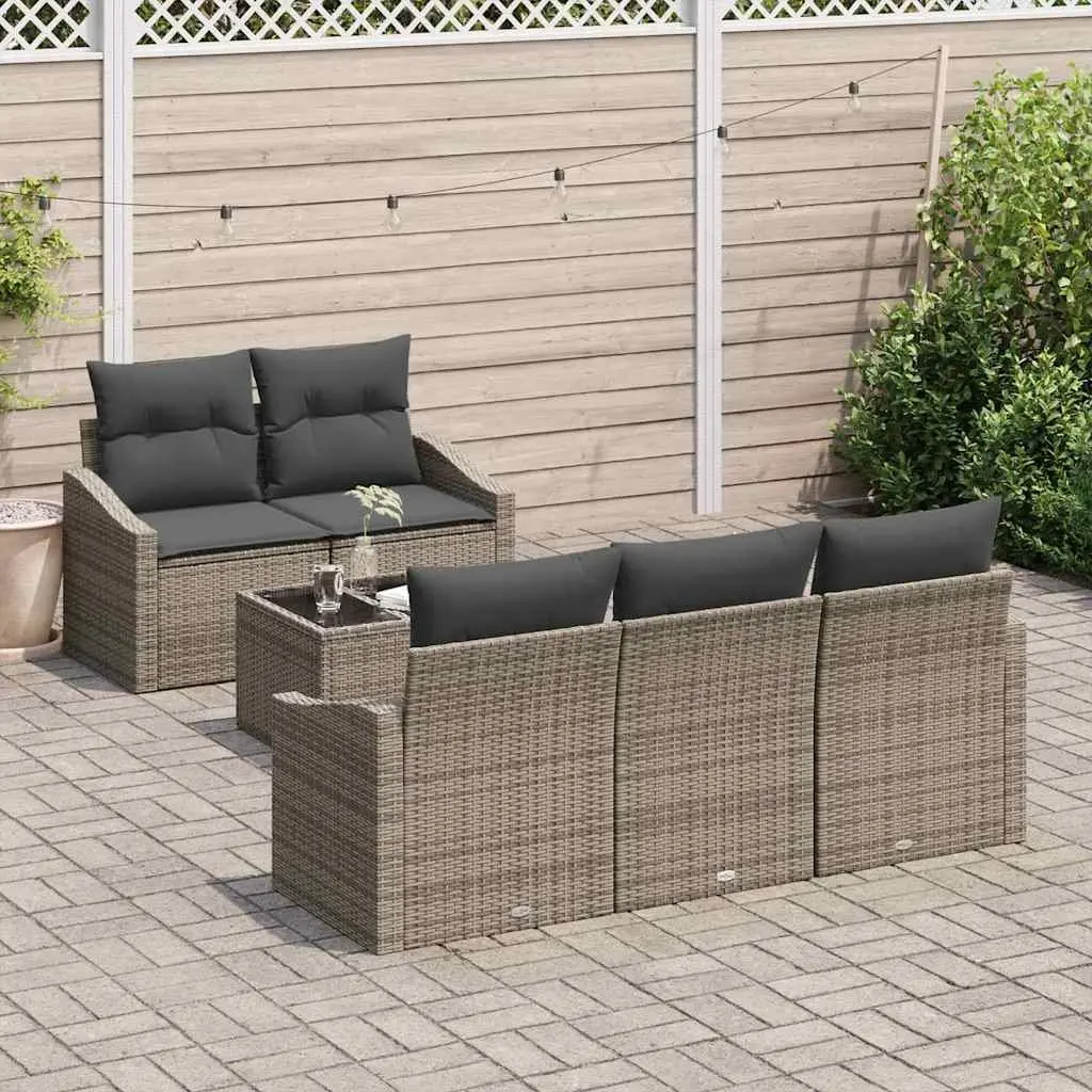Outdoor Sofa Set 6 Pieces Grey Poly Rattan Garden Furniture Modular Seating