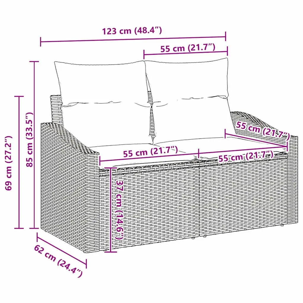 Outdoor Sofa Set 6 Pieces Grey Poly Rattan Garden Furniture Modular Seating