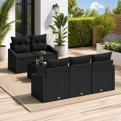 Outdoor Garden Sofa Set 6 Pieces, Black Poly Rattan Design