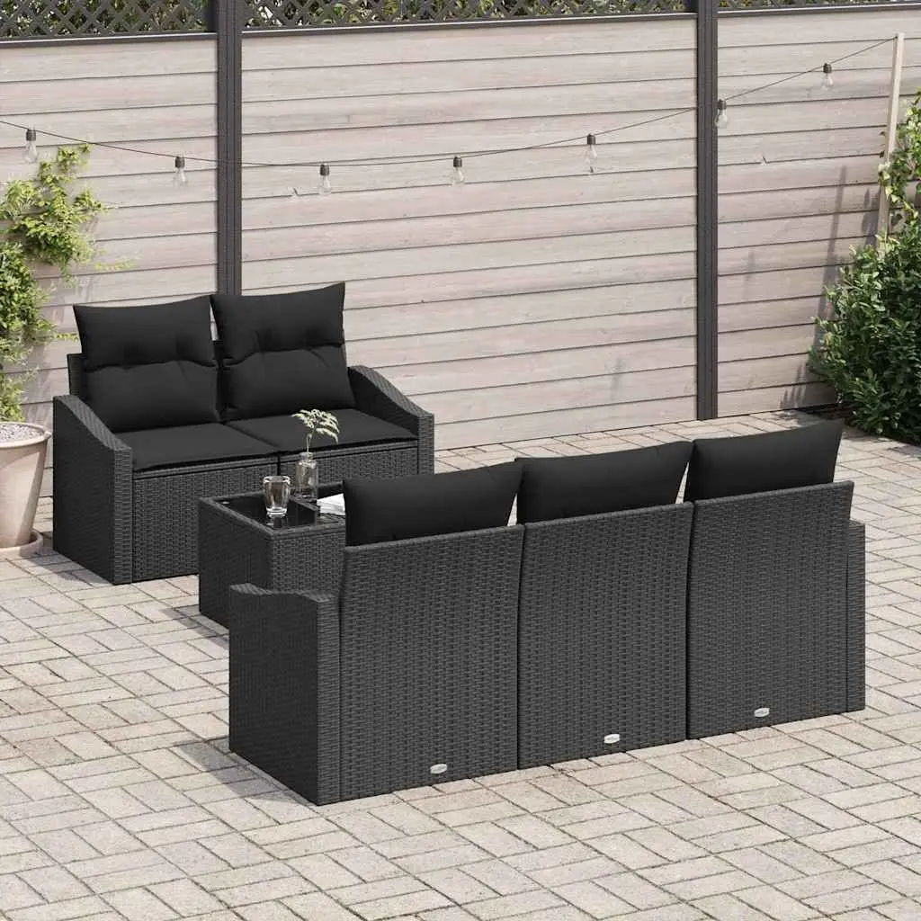Outdoor Garden Sofa Set 6 Pieces Black Poly Rattan Modular Seating with Storage