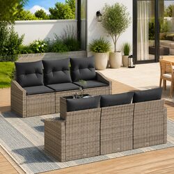 Grey Outdoor Sofa Set: 7-Piece with Cushions and Storage
