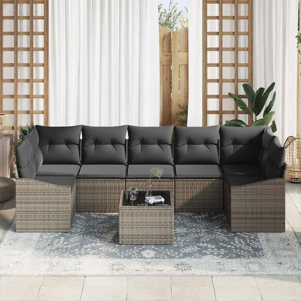 Outdoor Sofa Set Grey Poly Rattan Garden Furniture with Cushions Adjustable