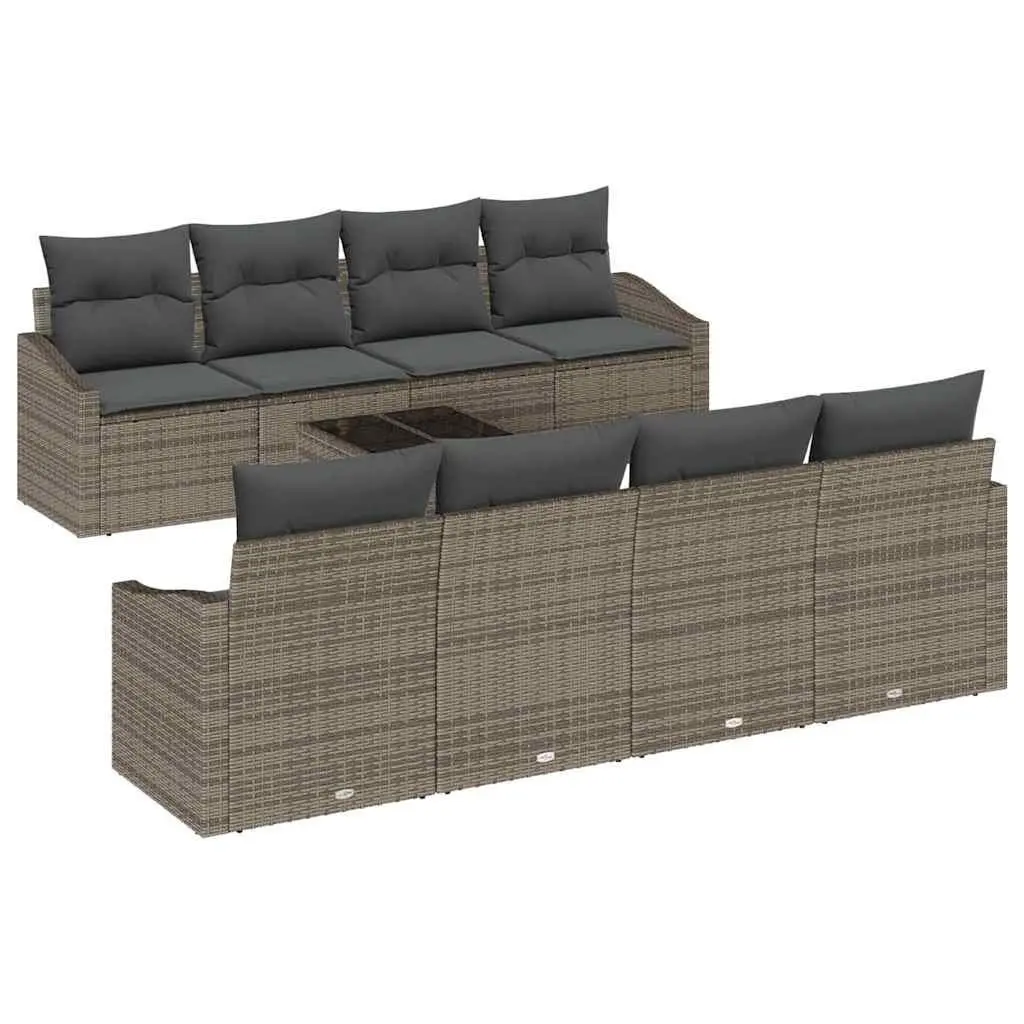 Garden Furniture Set Grey Poly Rattan Modular Outdoor Sofa with Cushions and Height Adjustable Table 9 Pieces