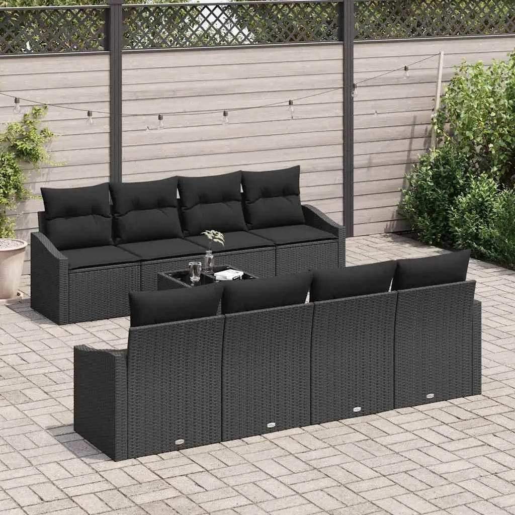 9-Piece Black Garden Sofa Set