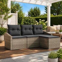 Specifications for 4-Piece Grey Outdoor Sofa Set with Table