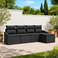 5-Piece Black Poly Rattan Outdoor Sofa Set Specifications