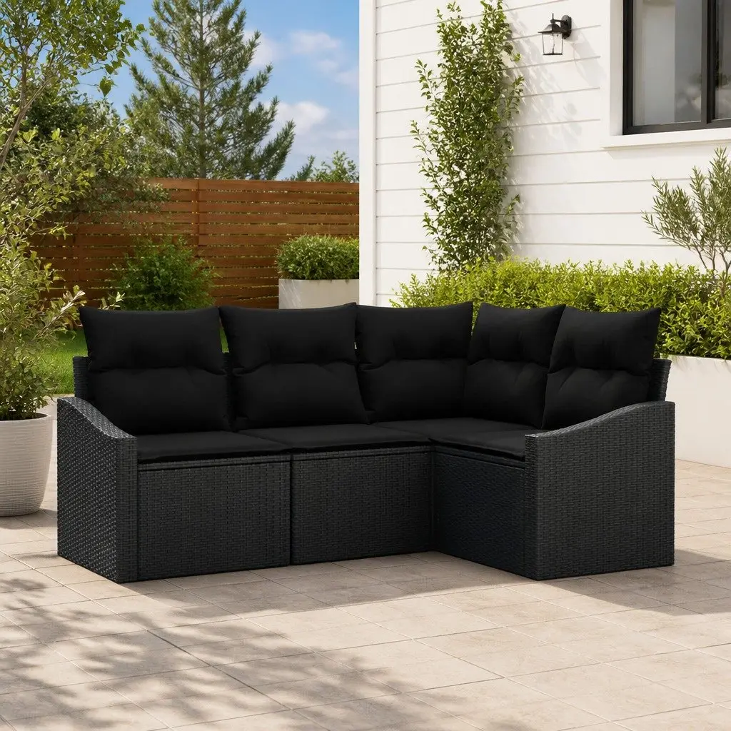 Outdoor Sofa Set 4 Pieces Black Poly Rattan Garden Patio Furniture