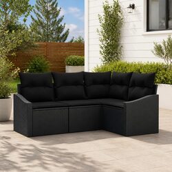 4-Piece Outdoor Sofa Set Dimensions: Black Poly Rattan with Cushions