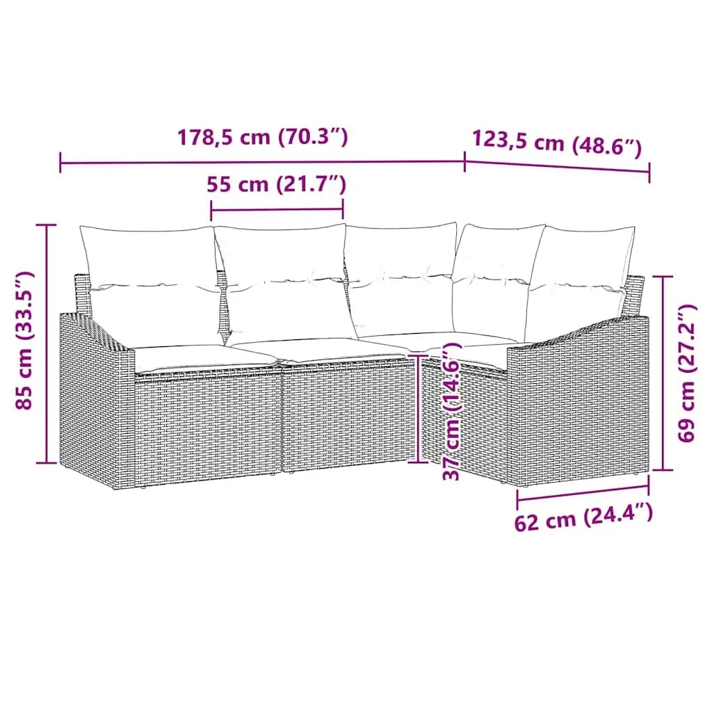 Outdoor Sofa Set 4 Pieces Black Poly Rattan Garden Patio Furniture