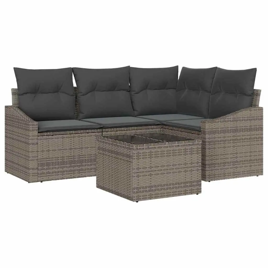 Outdoor Sofa Set 5 Piece Grey Poly Rattan Garden Furniture Patio Sectional