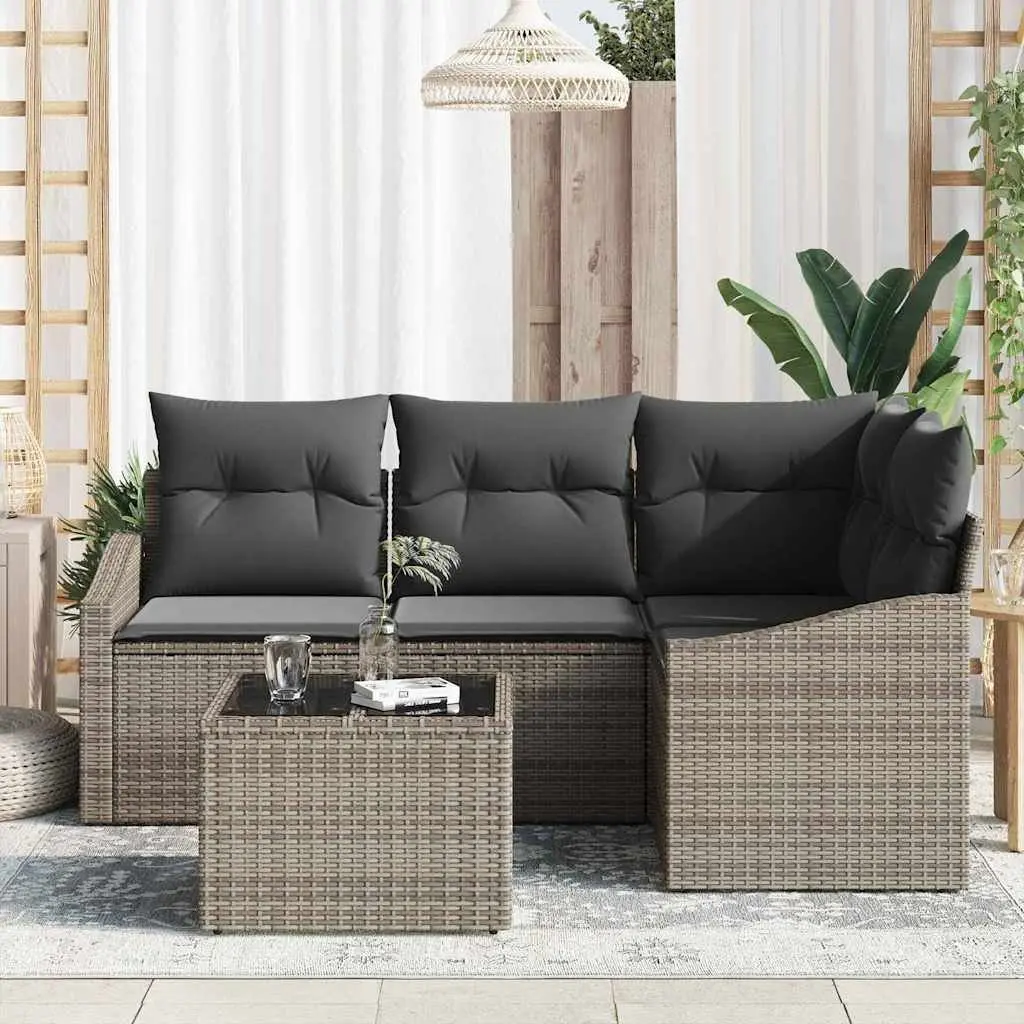Outdoor Sofa Set 5 Piece Grey Poly Rattan Garden Furniture Patio Sectional