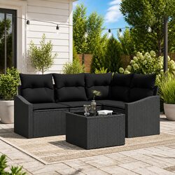 5 Piece Outdoor Sofa Set Specifications: Black Poly Rattan
