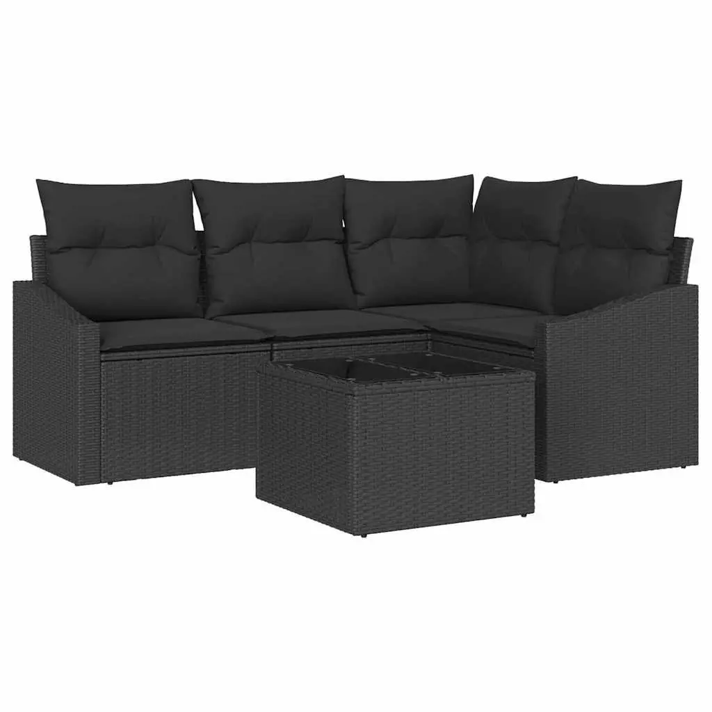 Outdoor Sofa Set 5 Piece Black Poly Rattan Garden Furniture Patio Sectional