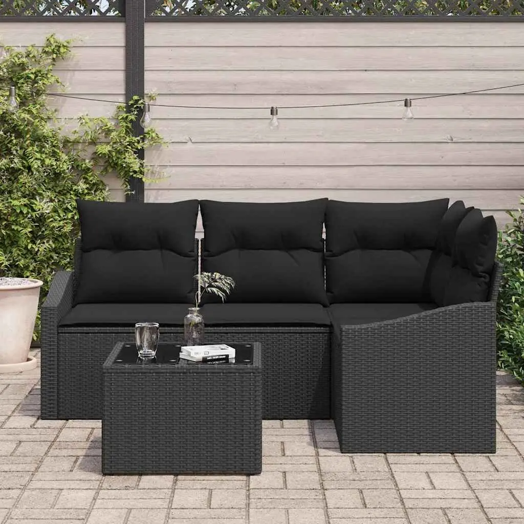 Outdoor Sofa Set 5 Piece Black Poly Rattan Garden Furniture Patio Sectional