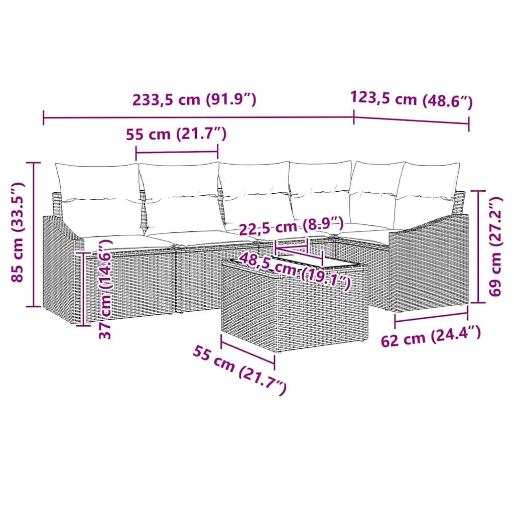 6 Piece Outdoor Garden Sofa Set