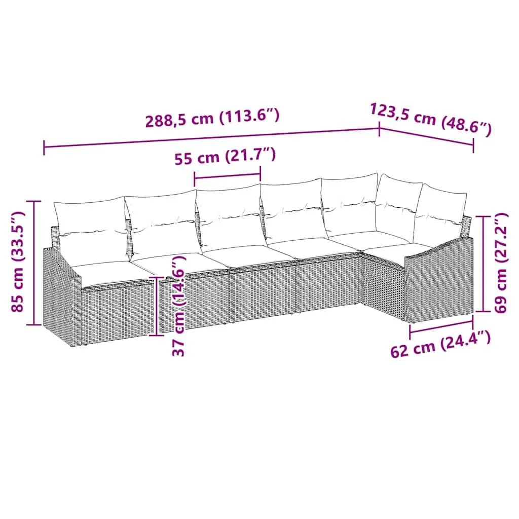 6 Piece Outdoor Sofa Set in Grey